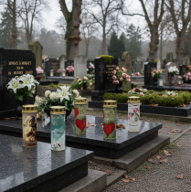 Produkt Znicz nagrobny z motywem, dekoracja pogrzebowa, Ø6cm, wys.17cm, 6 szt.