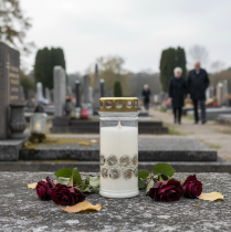 Produkt Świeca nagrobna białe róże złota lampka żałobna Ø7cm W18cm 77h