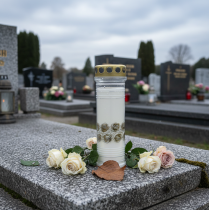 Produkt Znicz grobowy białe róże złote światło żałobne Ø7cm 23,5cm 100h 2szt