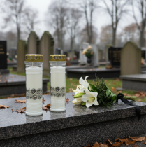 Produkt Znicze nagrobne róże białe światło żałobne Ø7cm W23,5cm 100h 2szt