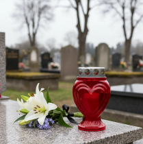 Produkt Znicze nagrobne czerwone serce światło żałobne znicz pamiątkowy 9×8×15cm 24h 4 szt