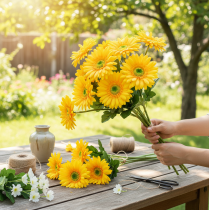 Produkt Sztuczne Kwiaty Gerbera Sun Żółty Kwiat Ogrodowy 47cm