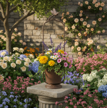 Produkt Doniczka vintage z kratką, wzór ważki, metal, Ø16/H62cm