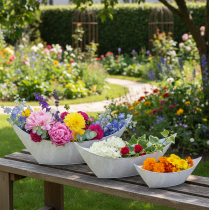 Produkt Doniczka w kształcie łódki, metalowa, biało-srebrna, 54,5/48/42 cm, zestaw 3 szt.