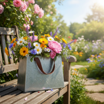 Produkt Torebka dekoracyjna, srebrna, biała, brązowa, metalowa, doniczka, dł. 22 cm, 2 sztuki