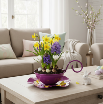 Produkt Filiżanka metalowa dekoracyjna na spodku, kolor fioletowy, Ø11,5cm, wys.8cm, 2 sztuki