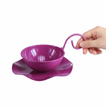 Produkt Dekoracyjna metalowa filiżanka do herbaty na spodku, fioletowa, Ø11,5cm, wys.8cm, 2 sztuki