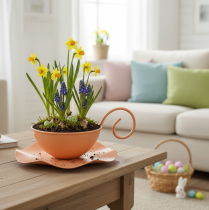 Produkt Filiżanka dekoracyjna metalowa, pomarańczowa, Ø11,5cm, wys.6cm, ze spodkiem, 2 sztuki