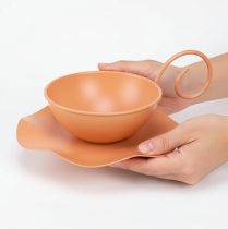 Produkt Filiżanka dekoracyjna metalowa, pomarańczowa, Ø11,5cm, wys.6cm, ze spodkiem, 2 sztuki