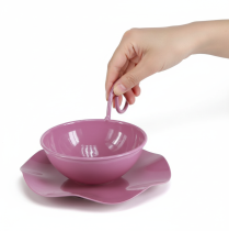 Produkt Filiżanka dekoracyjna metalowa ze spodkiem, różowa, wys. 8 cm, Ø11,5 cm, 2 sztuki