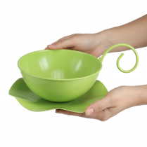 Produkt Metalowy kubek dekoracyjny, kolor zielonego jabłka, ze spodkiem, wys. 8 cm, Ø11,5 cm, 2 sztuki