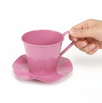 Produkt Filiżanka do herbaty metalowa dekoracyjna z talerzykiem różowa Ø12 wys.10cm 8 szt.