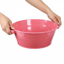 Produkt Różowa metalowa misa na kwiaty z uchwytami, okrągła, Ø33,5 cm
