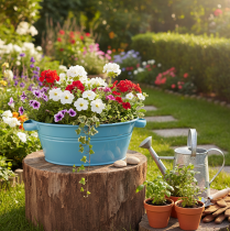 Produkt Miska okrągła z uchwytem, miska dekoracyjna, misa na kwiaty, niebieska, Ø33,5 cm