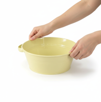 Produkt Dekoracyjna metalowa misa, zielono-żółta, na kwiaty z uchwytem, Ø33,5 cm