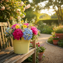 Produkt Doniczka metalowa dekoracyjna, zielono-żółta, doniczka, 31x26x21,5 cm