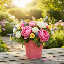 Produkt Metalowe wiaderko do doniczki z uchwytem różowym 20x17,5x16cm 2 szt.