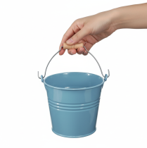 Produkt Wiaderko ozdobne, metalowe, uchwyt drewniany, doniczka, niebieskie, wys. 16 cm, 2 sztuki