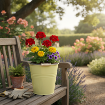 Produkt Metalowe wiadro/doniczka w kolorze zielono-żółtym, 26x22,5x23cm, 6l