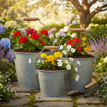 Produkt Dekoracyjne wiadro metalowe rdzawe vintage Ø15/17,5/22cm zestaw 3 szt.