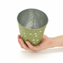 Produkt Doniczka metalowa, srebrno-zielona z gwiazdkami, Ø14cm