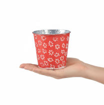 Produkt Czerwono-biała mini doniczka, wzór kwiatowy, metal, Ø10,5 cm, wys. 10,5 cm