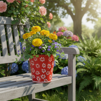 Produkt Doniczka w kolorze czerwonym i białym, metalowa, Ø12,5 cm, wys.11,5 cm