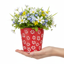 Produkt Doniczka w kolorze czerwonym i białym, metalowa, Ø12,5 cm, wys.11,5 cm