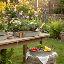 Produkt Taca metalowa owalna z uchwytem, rdzawa, 46/52 cm, zestaw 2 szt.