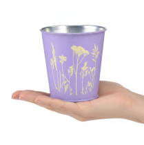 Produkt Doniczka metalowa, kwietnik, kwiaty fioletowe, Ø10cm, wys.10,5cm