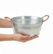 Produkt Okrągła misa na kwiaty z uchwytami, metalowa misa, Ø21cm, wys.9,5cm