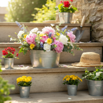 Produkt Okrągła misa na kwiaty z uchwytami, metalowa misa Ø17,5cm wys.9cm