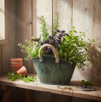 Produkt Doniczka z uchwytami, woreczek, metal, juta, 19×13,5×13,5cm