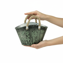 Produkt Doniczka z uchwytami, woreczek, metal, juta, 19×13,5×13,5cm