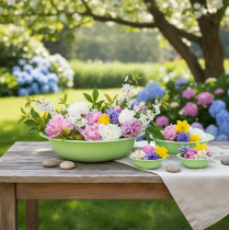 Produkt Dekoracyjna metalowa miska, zielona, metalowa miska z imitacją emalii, Ø29cm