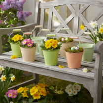 Produkt Wiaderko z uchwytem doniczka pierwiosnek metal pastel 11,5×8,5cm 8 szt.