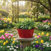 Produkt Miska dekoracyjna z uchwytami, metalowa na kwiaty, czerwona, Ø29cm, wys.14,5cm