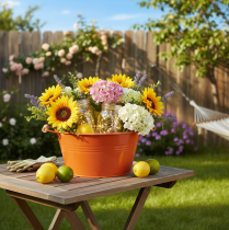 Produkt Miska dekoracyjna z uchwytami, metalowa, pomarańczowo-brązowa, Ø29cm, wys.14,5cm