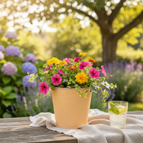 Produkt Doniczka metalowa, pastelowo pomarańczowa, Ø13,5cm H12,5cm