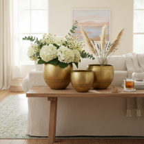 Produkt Wazony dekoracyjne, metalowe, imitacja mosiądzu, Ø18/15/12,5 cm, zestaw 3 szt.