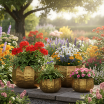 Produkt Doniczka dekoracyjna metalowa, mosiądz, Ø22/18/14cm, zestaw 3 szt.