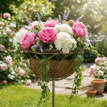 Produkt Metalowy kosz ogrodowy, element dekoracyjny w stylu vintage do stylowego użytku na zewnątrz, 95 cm