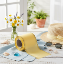 Produkt Dekoracyjna wstążka do wieńca mory w kolorze żółtym ze złotym brzegiem, szerokość 100 mm, długość 25 m do florystyki i dekoracji