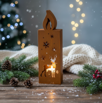 Produkt Świecznik na podgrzewacze, metalowy świecznik z rdzą, jeleń, 45x14cm