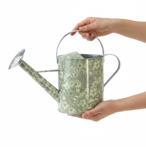 Produkt Konewka metalowa, styl vintage, zielono-srebrna z kwiatowym wzorem - doniczka dekoracyjna, Ø18 cm