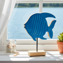 Produkt Drewniana figurka ryby, dekoracja morska, ręcznie robiona dekoracja stołu do salonu, 22 cm