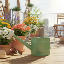 Produkt Metalowa dekoracyjna konewka, w kolorze retro pastelowej zieleni z białymi akcentami, do ogrodu, na balkon i do użytku wewnątrz, 52,5 x 15 x 30 cm