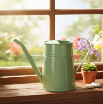 Produkt Metalowa konewka do wnętrz w stylu vintage, miętowo-zielona, 1,7 l, wazon dekoracyjny, styl retro, wys. 23 cm