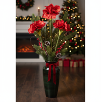 Produkt Sztuczny kwiat amarylis, czerwony, długa łodyga, do wazonu i kompozycji, 77 cm