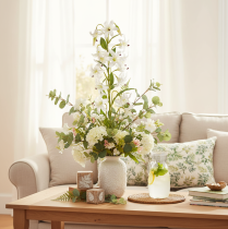 Produkt Sztuczna biała lilia z długą kwitnącą gałązką, dekoracyjna, 80 cm